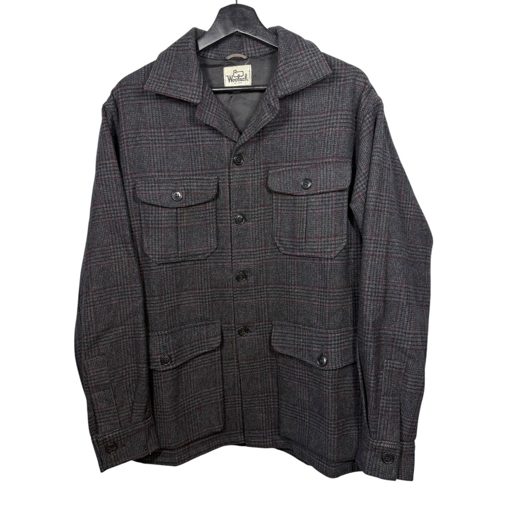 Vtg 70s Woolrich Mackinaw Wool Chore Jacket Sz 42 Gray Red Green Plaid